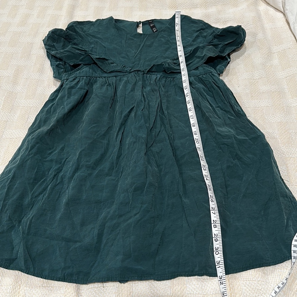 ZARA Green Ruffle Babydoll Mini Dress with Pockets Romper Lining Sz M - Picture 8 of 8